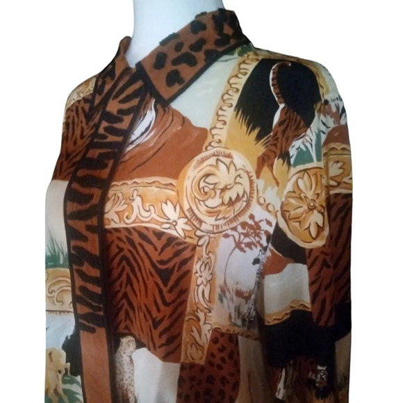 I.B. Diffusion Baroque Style Beaded Collar Button Front Silk Safari Blouse Sz 12 - Picture 3 of 9